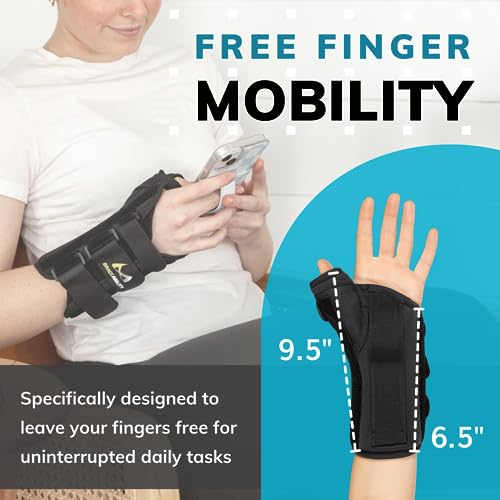 BraceAbility Wrist and Thumb Spica Splint - De Quervain's Tenosynovitis Long Forearm Cast Stabilizer for Tendonitis, Sprains, Thumb Brace for Arthritis Pain and Support - (S Right Hand) Small