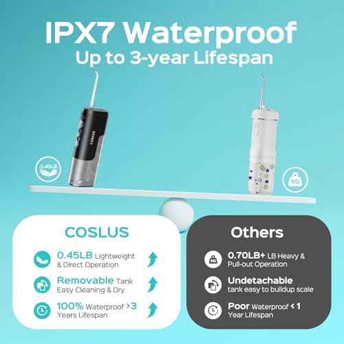 COSLUS T40 Mini Water Flosser for Travel, Portable Compact Design, Balck Black