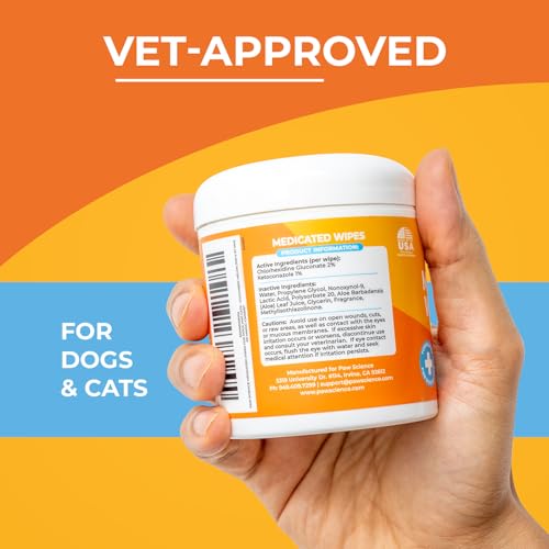 Paw Science Antibacterial & Antifungal Medicated Wipes for Dogs and Cats – 100 Count - Chlorhexidine Wipes with Ketoconazole for the Treatment of Rashes, Skin Infections, Itchy Paws, and Pet Acne