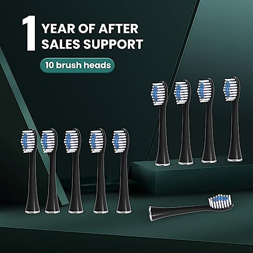 NBGRLVS Rechargeable Sonic Electric Toothbrush for Adults with 10 Brush Heads, 3 Modes, 2 Minute Smart Timer and Fast 4 Hour Charge - Perfect for Travel and Easy Dental Care (Black) Black