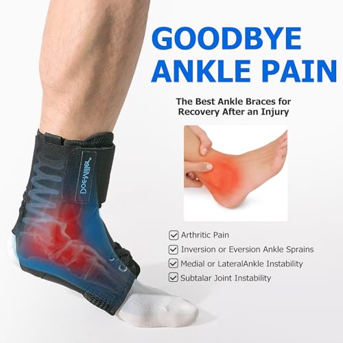 Doc Miller Lace Up Ankle Brace with Adjustable Straps for Men & Women Black Medium