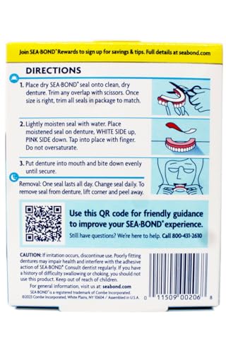 Sea Bond Secure Denture Adhesive Seals, Original for Lowers, All-Day-Hold, 30 Count - 2 Pack