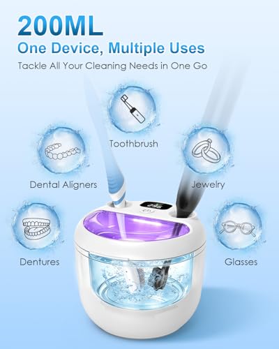 Ultrasonic Retainer Cleaner, 45kHz UV Dental Cleaner with Digital Timer