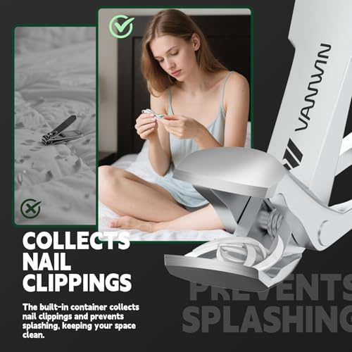 Toenail Clippers for Seniors Thick Toenails Angled Head Large Sharp, Toe Nail Clippers for Men with Wide Jaw Opening Heavy Duty, Fingernail Clipper with Catcher Nail Cutter Long Handle Silver