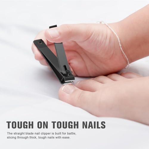 FERYES 3PCS Nail Clippers Set – Long Handled Angled Toenail Clipper for Thick Nails for Seniors, Straight Blade Toe Nail Clippers for Tough Nails, and Curved Blade Fingernail Clippers for Men & Women