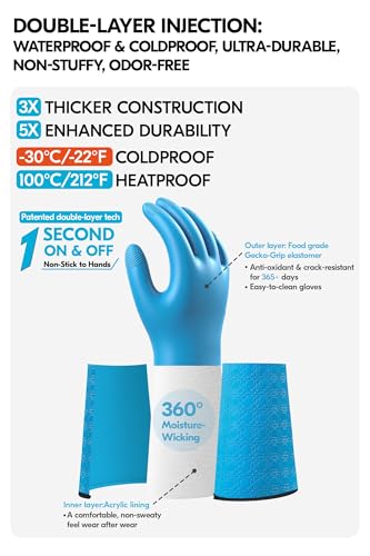 Vgo... Industrial Freezer Gloves,-30℃ (EN511) to 100℃ (EN407), 10 Sec Heat Protection, Meat Processing, Deep Freezer Large Blue