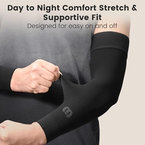 MGANG Medical Compression Arm Sleeve 20-30 mmHg, Lymphedema & Post-Surgery Black (20-30 Mmhg Without Silicone) XX-Large(Single)