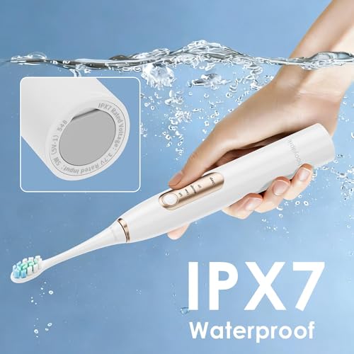 38000 VPM Sonic Electric Toothbrush Set with 6 Brush Heads-2 Minute Timer-4 Cleaning Settings，IPX7 Waterproof,Lightweight and USB Rechargeable Toothbrush for Oral Care (White) White