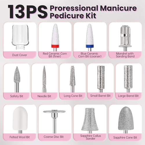 Electric Nail Drill Cordless 2000 mAh Rechargeable Portable Nail File Drill White