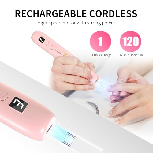 Electric Nail Drill Machine File Efile Set for Acrylic Gel Nails Portable Nail Drill Machine Kit Rechargeable Pedicure Tools for Hand Feet Manicure Pedicure Tools Polishing Set (Purple) purple