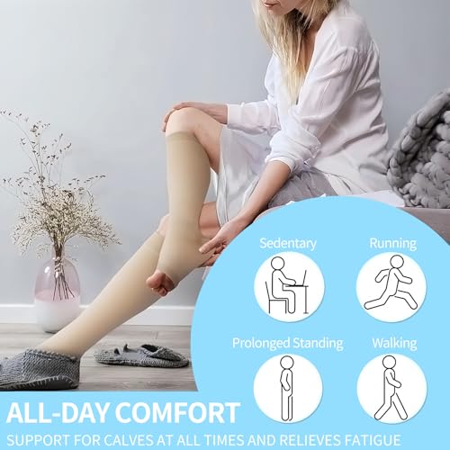Medical Compression Socks for Women and Men, 23-32 mmHg , Open Toe, Knee High Length Compression Stockings for Varicose Veins, DVT, Edema, Running, Nursing M