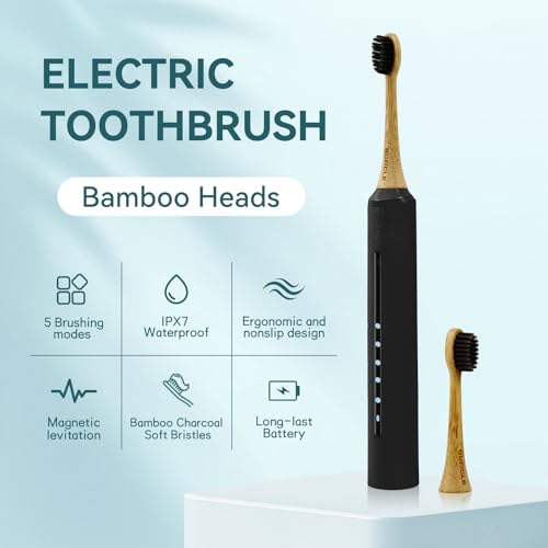 Sonic Electric Toothbrush with Bamboo Heads, Black