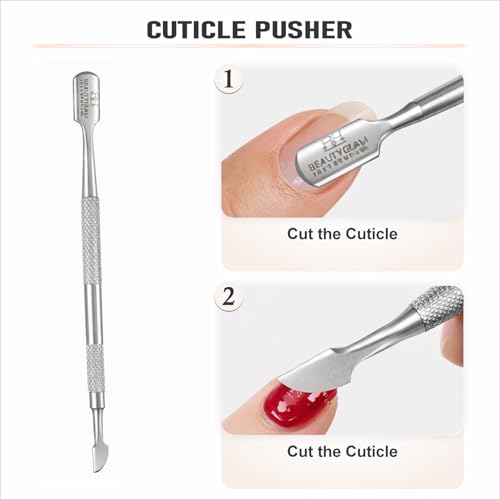 Cuticle Pusher Stainless Steel Professional Double Ended Nail Pusher for Manicure & Pedicure, Cuticle Remover Tool With Pouch