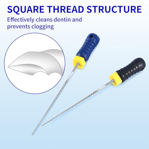 Annhua Endodontic Root Canal K Files 25MM Stainless Steel K-Files with Assorted Sizes, Sturdy Hand Use Dental Endodontic Endo K Files for Treatment, 15-40# | 6 Pcs MIX-15~40#