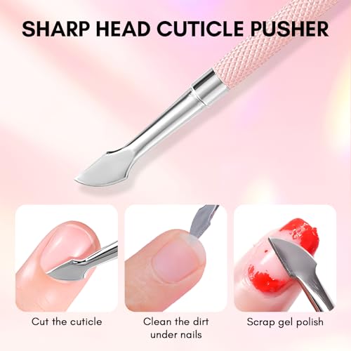 Makartt 1-Pack Pink Dual-End Cuticle Pusher, Stainless Steel Pink Cuticle Pusher