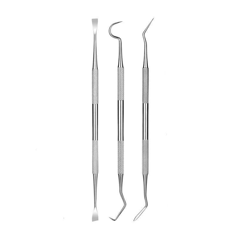 Pet Dog Cat Teeth Tartar Plaque Remover Stainless Steel Double Headed Scaler Scraper Dental Tooth Cleaning Tools Oral Care Hygiene Set(3 Pieces Different Shape Silver)