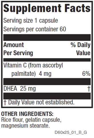 Life Enhancement DHEA Original - 25 mg DHEA Supplement with 4 mg Vitamin C - 60 Servings DHEA 25 mg with 4 mg Vitamin C