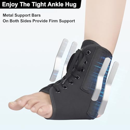 AIDY-PRO Lace Up Ankle Brace with Metal Side Stabilizers, Adjustable Lace-Up Ankle Braces for Men and Women Sprained Foot Support Brace for Posterior Tibial Tendonitis Achilles Tendon Injury L Large