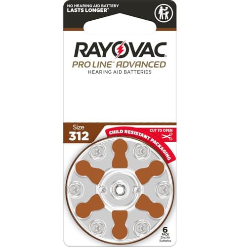 Rayovac Proline Advanced Hearing Aid Batteries | Size 312 | World's Longest Lasting Battery | Child-Resistant Packaging (60)