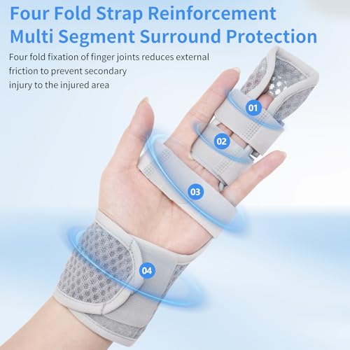 2 Finger Brace for Adjacent Injured Fingers, Adjustable Splint for Index Middle Ring Little Fingers, Carpal Tunnel Wrist Brace for Night Support, Relief for Trigger Finger & Arthritis, Breathable Honeycomb Fabric (Grey,Two) 2 fingers