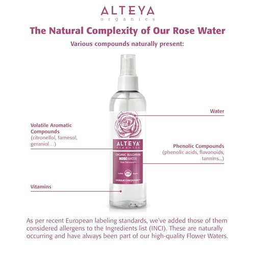 Alteya Organics Rose Water USDA Certified Organic Facial Toner, 8.5 Fl Oz Sprayer 8.5 Fl Oz (Pack of 1)
