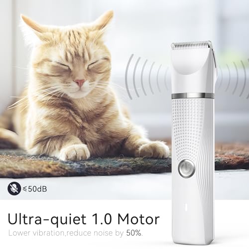 Cat Grooming Clippers Kit with Paw Trimmer, 3 in 1 Electric Pet Hair Trimmer Supplies for Thick Matted Hair, Heavy Coat Butt Shaver Cat Razor Fur Trimmer for Dogs at Home (White) White