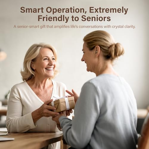 OTC Invisible Hearing Aids for Seniors, Rechargeable Hearing Amplifier for Adults, In-Ear Design with Noise Cancelling & High-Fidelity Sound, 5 Volume Control and Touch Controls for Hearing Loss Beige