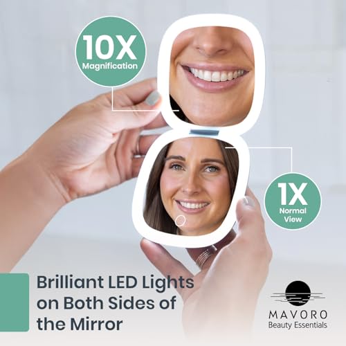 Mavoro LED Compact Makeup Mirror | 1x/10x | USB-C Charging | Serene Mint