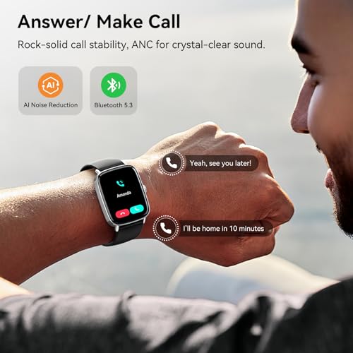 Smart Watch for Women Men, 1.85" HD AMOLED Fitness Tracker (Answer/Call) with 24/7 Heart Rate/Sleep/SpO2 Monitor for iPhone & Android, 120+ Sports Modes Smartwatch with IP68 Waterproof, 2 Bands Black