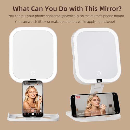 Travel Makeup Mirror with Lights,1X/10X Foldable Magnifying Mirror