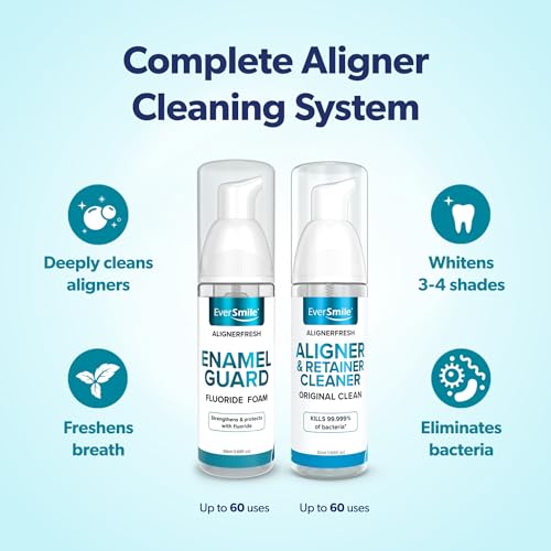 EverSmile Aligner & Retainer Care Bundle – Original Clean Foam (50ml) + Enamel Guard Fluoride Foam (50ml) – Eliminates Bacteria, Whitens Teeth, Supports Gum Health & Protects Enamel