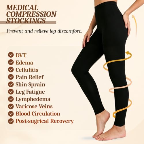 Medical Compression Stockings for Women 20-30mmHg Compression Leggings Black X-Large