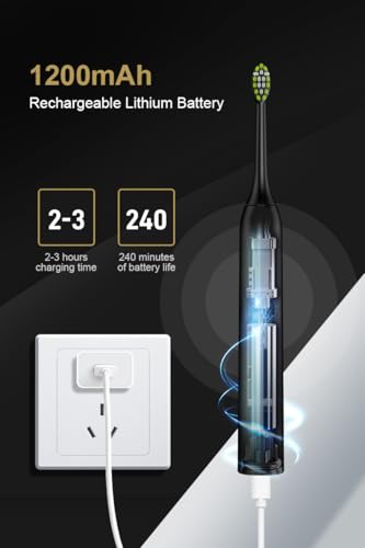 Sonic Electric Toothbrush for Adults & Kids, Rechargeable with 4 Modes, IPX7 Waterproof, 42000 VPM, Smart Timer, 5 Brush Heads Included – Ultra Powerful Deep Cleaning Oral Care (Black) Black