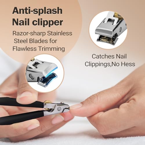 Sharp Toenail and Nail Clippers for Seniors – Heavy Duty for Thick Toenails & Fingernails, Wide Jaw, Anti-Slip Grip, Safety Lock & Splash Guard for Men, Women & Kids Black