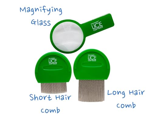 Lice Combat Treatment Kit | Shampoo, Leave-in Cream, Two Combs and Magnifying Glass | Manages Super Lice & Nits | Repels & Prevents | Pesticide Free | 100% Natural Essential Oils