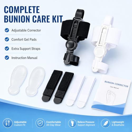 Bunion Corrector for Women & Men, Big Toe Splint with Gel Toe Spacers, Hallux Valgus Brace for Pain Relief & Toe Alignment, Suitable for both left and right feet, Day & Night Wearable White