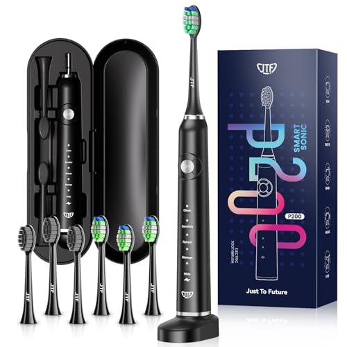 JTF Sonic Electric Toothbrush - with Travel Case and 6 Brush Heads, Fast Charging toothbrushes for 60 Days Long Lasting, 5 Modes Power Toothbrush for Women