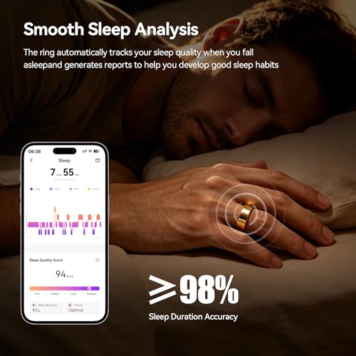 Smart Ring Fitness Tracker, Heart Rate Monitor, Sleep Tracker for Women Men Gold 11