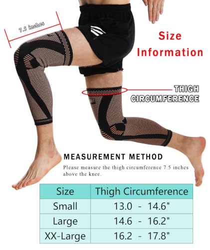 2 Pack Full Leg Compression Sleeves for Men Women, Compression Leg Sleeve for Knee Pain Relief, Muscle Recovery, Swelling, Knee Brace Support for Basketball, Running, Workout, Cycling (Black and Brown, XX-Large) Black and Brown