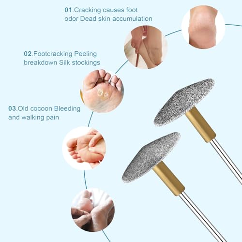 Pedicure Drill Bit, Diamond Carbide Foot Nail Drill Bit,Stainless Steel Professional Pedicure Foot Calluses Sanding Polishing Bits for Cracked Skin Callus Removal for Home Salon & DIY(Medium) Medium