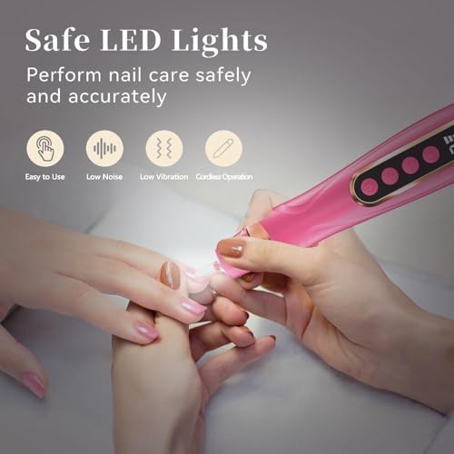 Professional Manicure Pedicure Kit Cordless Electric Nail File Set 6 Speed Cordless Nail Drill for Thick Nail Toenail Cuticle Hand Foot Care Nail Drill Tool(Rose) Rose