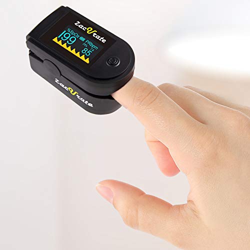 Zacurate 500 Series Fingertip Pulse Oximeter Blood Oxygen Saturation Monitor with Silicon Cover, Batteries and Lanyard (Mystic Black - OLED) Mystic Black - OLED