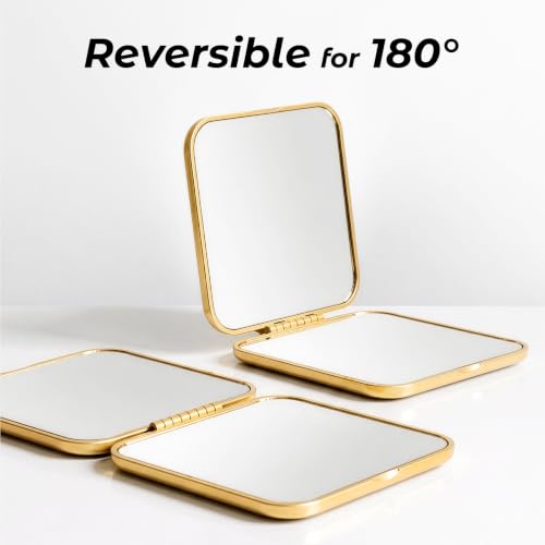 Compact Mirror, Pocket Travel Makeup Mirror for Purse, Metal Square Shell, 2-Sided 1X/2X Magnifying, Portable, Folding, Handheld, Gold,18 Pack 18