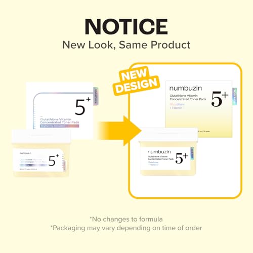 numbuzin No.5 Vitamin-Niacinamide Concentrated Pad, Daily Double-Sided Facial Pads with Glutathione, PHA & LHA for a Fresh, Radiant-Looking Skin Finish 180 ml (70 Pads)