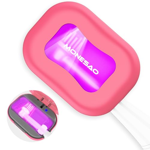 MONESAO Toothbrush Case, Toothbrush Covers, Rechargeable Portable Toothbrush Cleaner Holder Case, Auto Home Travel Tooth Brush Cover Cap Box for All Toothbrushes (Purple/Pink)