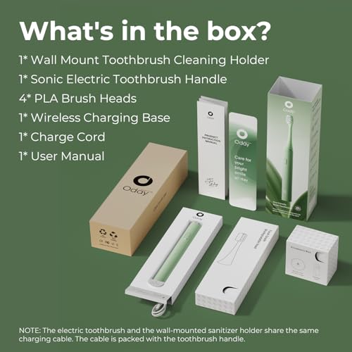 Oday Sonic Electric Toothbrush for Adults with Wall Mounted UV Cleaner Green Toothbrush Set