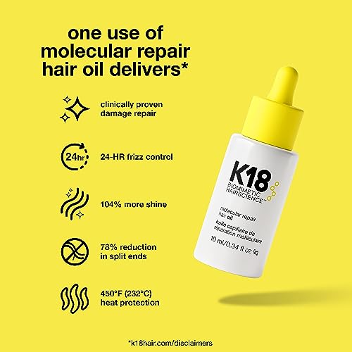 K18 Molecular Repair Hair Oil, Weightless Oil for Stronger, Healthier Hair, Suitable For All Hair Types 0.34 Count (Pack of 1)