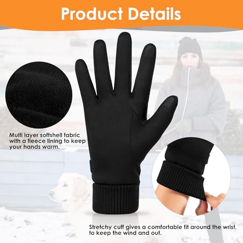 Womens Suede Gloves for Cold Weather, Winter Thick Warm Fleece Lined X-Large Black