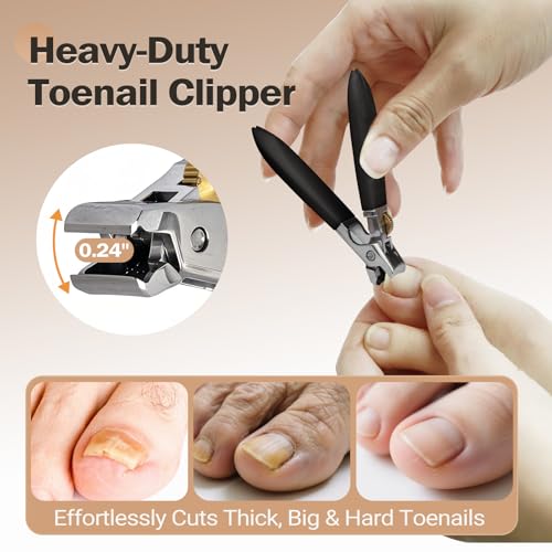 Sharp Toenail and Nail Clippers for Seniors – Heavy Duty for Thick Toenails & Fingernails, Wide Jaw, Anti-Slip Grip, Safety Lock & Splash Guard for Men, Women & Kids Black