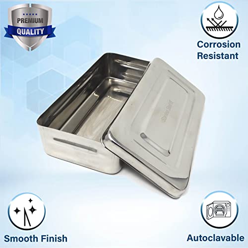 Stainless Steel LAB Dental Sterilizer Instrument Box, Organizer Jewelry/Tools Storage Tray with Lid - 8.5L x 4.25W x 2H